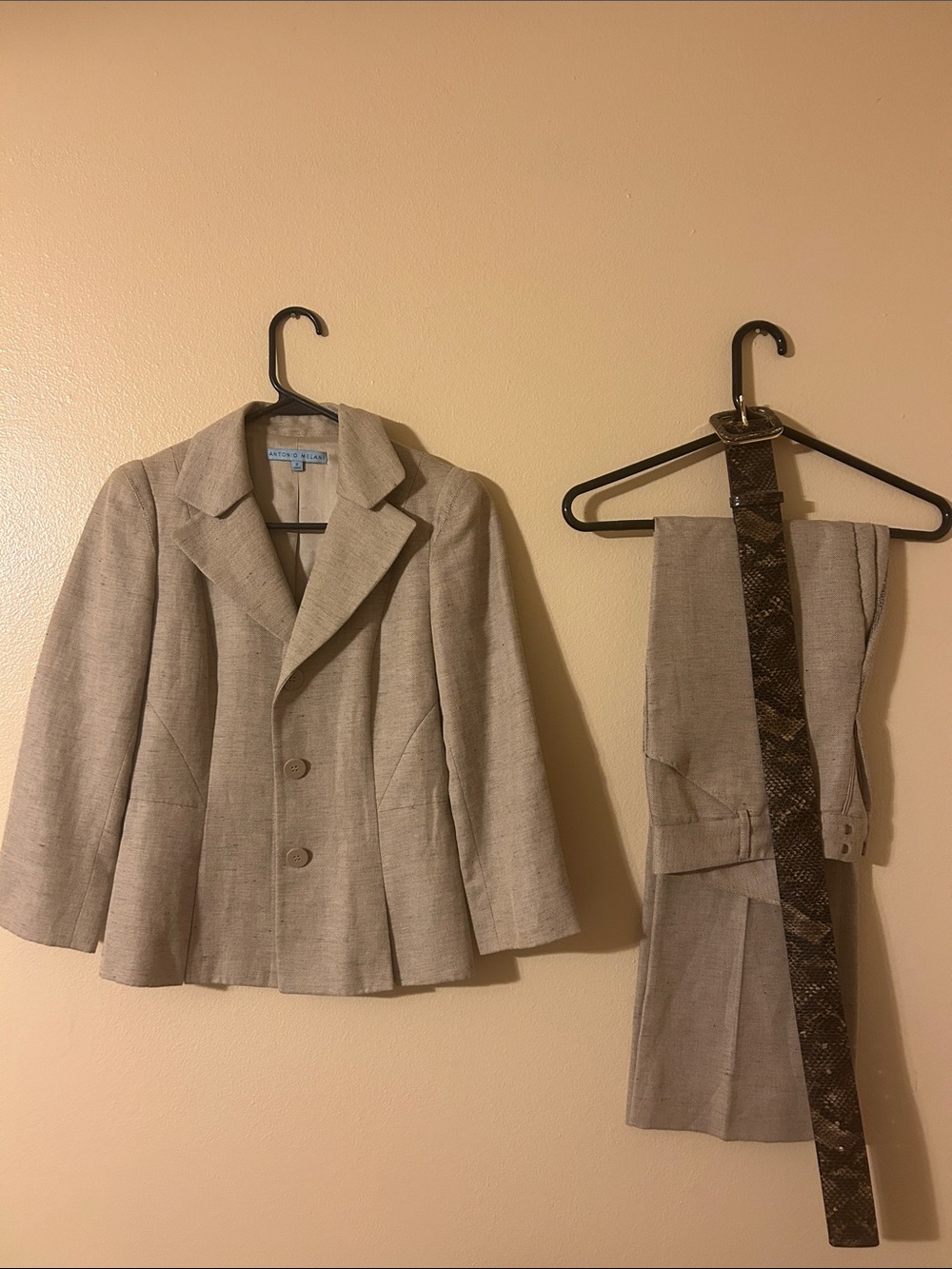 Antonio Melani Linen Blend Pant Suit Set with faux snake-skin belt